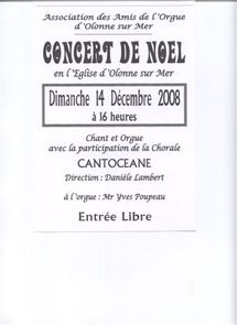 Olonne-sur-Mer: concert de Noêl  le 14 décembre