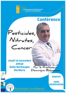 Les Herbiers: conférence du professeur Belpomme le jeudi 12 novembre sur le thème " Pesticides, Nitrates, Cancer "