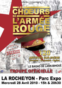 La Roche-sur-Yon: concert des Choeurs de l'Armée Rouge le mercredi 28 avril à 15h00 et 20h30 