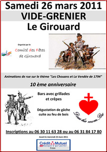 Le Girouard: vide grenier au Girouard le samedi 26 mars de 7h00 à 17h00