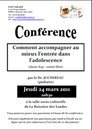 La Boissière des Landes : conférence « Comment accompagner au mieux l’entrée dans l’adolescence » le jeudi 24 mars à 20h30