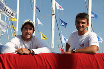 Morgan Lagravière et Frédéric Rivet sur la Solitaire du Figaro 2011