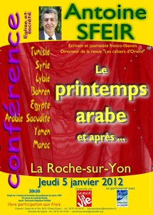 Luçon: Antoine SFEIR sera l’invité des Amis de la Vie en partenariat avec le service conférence « Eglise et société » du diocèse de Luçon le jeudi 5 janvier 2012