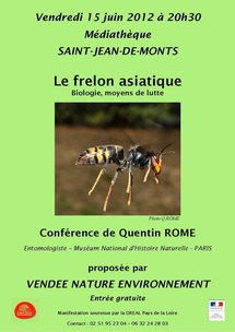 St-Jean-de-Monts: conférence de Quentin Rome sur le frelon asiatique, organisée par Vendée Nature enviornnement  le vendredi  15 juin