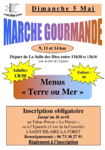 Saint-Hilaire-la-Forêt: marche gourmande la dimanche 5 mai entre 11h30 et 12h30