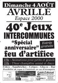 Avrillé 40 ème édition des jeux intercommunaux dimanche 4 août à partir de 15h00  à l'Espace 2000