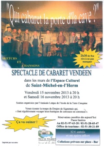 Saint-Michel-en-l'Herm: Soirée cabaret vendéen : "Qui cabaret la porte d’la cave?" les 15-16 novembre à 20h00