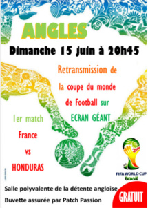 Angles: retransmission du 1° match de la Coupe du Monde de Foot sur écran génant le dimanche 15 juin à 20h45