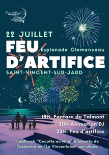 Saint-Vincent-sur-Jard : feu d'artifice et animations le lundi 22 juillet à partir de 18h00