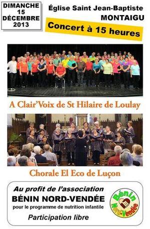 Montaigu: Concert des chorales A Clair'Voix et El Eco le dimanche 15 décembre à 15h00