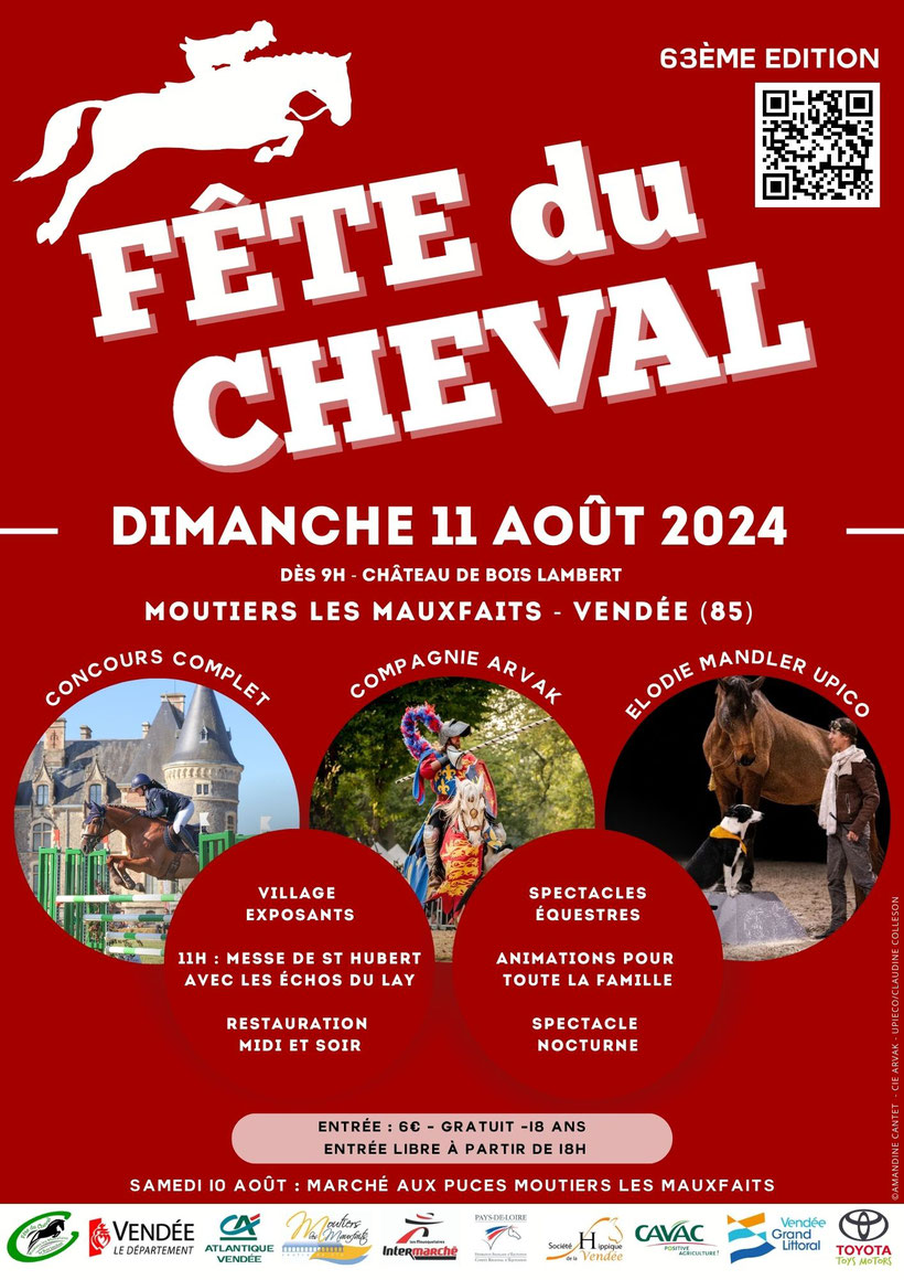 Rendez vous dimanche 11 août pour la 63 ème édition de la  fête du cheval à Moutiers les Mauxfaits