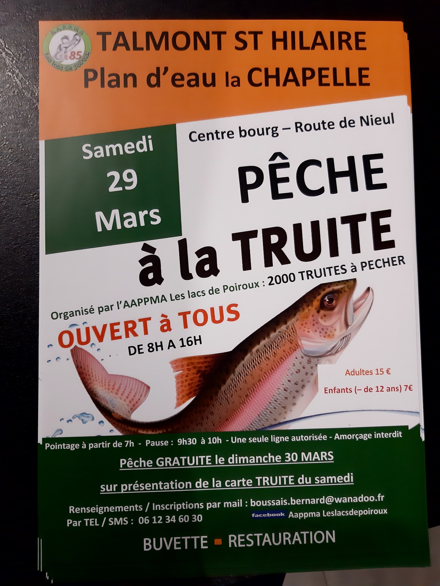 Une journée  pêche à la truite le samedi 29 mars au plan d’eau de la Chapelle